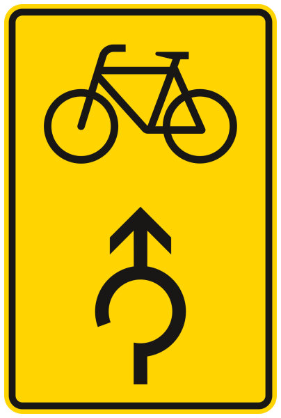Vorwegweiser für Radfahrer im Kreisverkehr, geradeaus