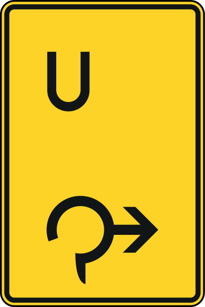 Ankündigung oder Fortsetzung der Umleitung, Kreisverkehr rechts