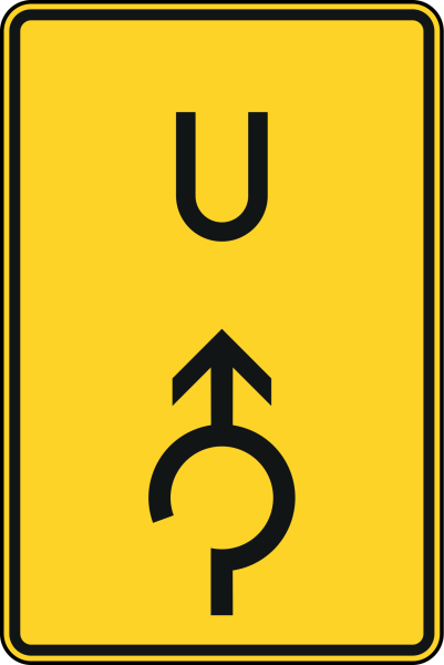 Ankündigung und Fortsetzung der Umleitung, Kreisverkehr geradeaus