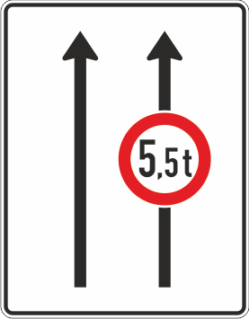 Fahrstreifentafel mit Zeichen 262