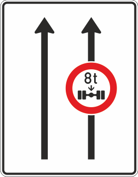 Fahrstreifentafel mit Zeichen 263