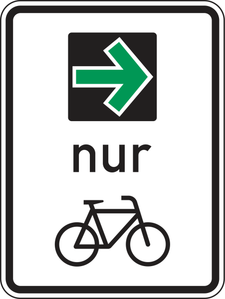 Grünpfeilschild mit Beschränkung auf den Radverkehr