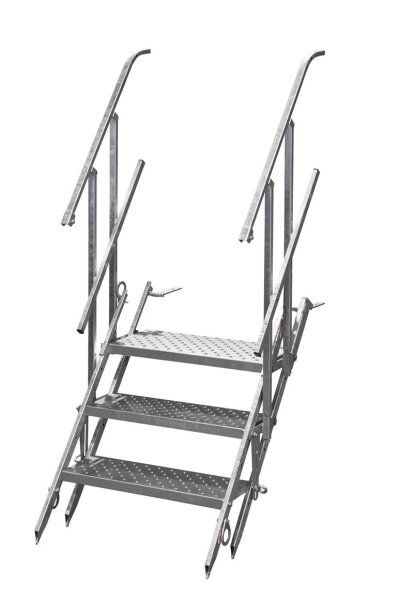 MÜBA Bautreppe 12149 verzinkt, mit 3 Stufen und Geländern, Treppenlänge 1,03 m, faltbar, neigungsverstellbar