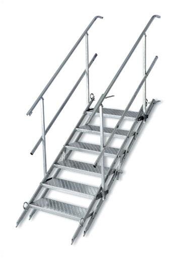 MÜBA Bautreppe 12159 Verzinkt mit 6 Stufen und Geländer, 1,84 m Treppenlänge, Faltbar, Stufenlos Verstellbar