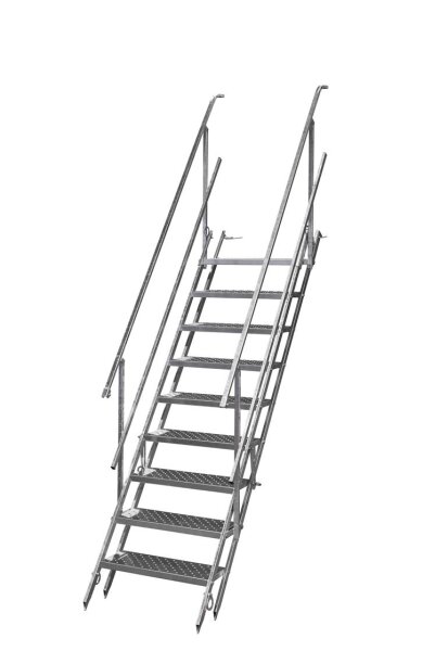 MÜBA Bautreppe 12169 verzinkt, 9 Stufen mit Geländer, Treppenlänge 2,65 m, klappbar