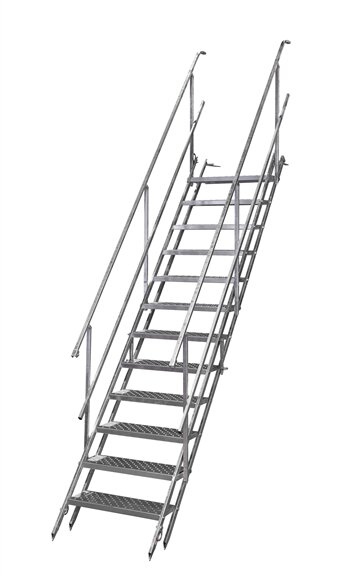 MÜBA Bautreppe mit 12 Stufen und Geländern, Treppenlänge ca. 3,46m, verzinkt