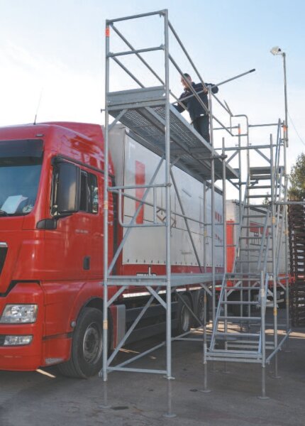 MÜBA Enteisungsgerüst 61200.0 für LKW und Omnibusse, MFIX 70 Systemgerüst, 5,00 m Länge, Arbeitshöhe 4,20 m