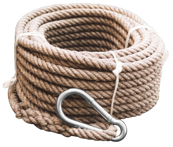 MÜBA Hanfseil 25060.0 Ø 16 mm, Länge 25 m, mit Feuerwehr-Karabinerhaken, für Aufzugskonsole
