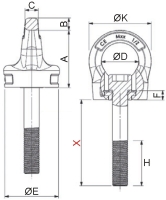 Ringschrauben, variabel, ohne Schlüssel, versch. Gewindelängen (M8-M12) FS115-301