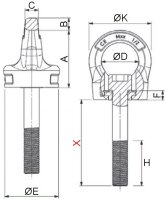 CARTEC® Ringschraube ohne Imbusschlüssel (drehbar), GK10, M10x73,5, 400 kg (90°)/1000 kg (0°) RSHVX10735
