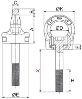 CARTEC® Ringschraube ohne Imbusschlüssel (drehbar), GK10, M16x76,5, 1500 kg (90°)/4000 kg (0°) RSHVX16765