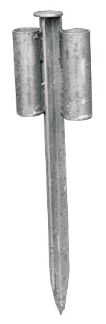 MÜBA Erdanker mit 2 Aufnahmehülsen Ø50x2 mm für Bauzaun, Länge 60 cm, 40 mm T-Profil, Nagel-Ø: 5,2 cm, verzinkt