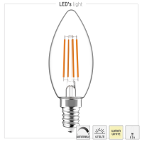 Shada LED Filament Leuchtmittel Kerze 620154 C35 E14 Klar 2700 K, dimmbar, 4,5 W, 470 lm