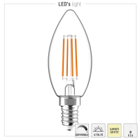 SHADA Led Filament Leuchtmittel - Kerze C35 E14 4,5W 470lm 2700K Klar 330°  - dimmbar I 0620154