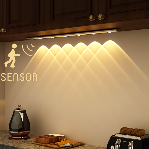 Shada LED Schrankleuchte 401784 Silber, 685 mm, 3000-6000 K CCT + RGB, mit PIR-Sensor und USB-C Akku