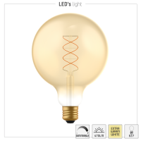 Shada LED Filament Leuchtmittel 620196 Globe G125 E27, Dimmbar, Extra Warmweiß, 4 W, 1800 K