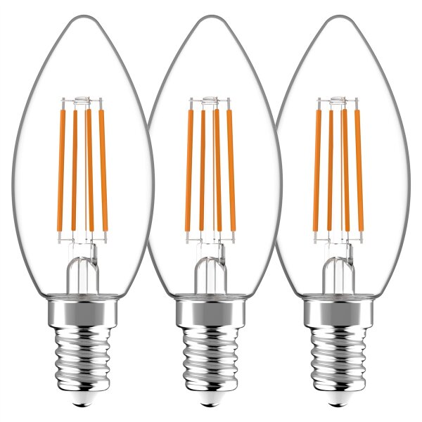 Shada LED Filament Leuchtmittel Kerze E14 C35 620180 klar, 3er Pack, warmweiß 2700 K, 4,5 W, 470 lm
