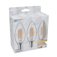 SHADA Led Filament Leuchtmittel - Kerze C35 E14 4,5W 470lm 2700K Klar 330°  - 3er Sparpack I 0620180