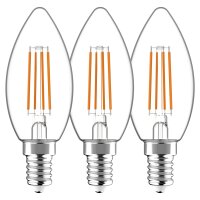 Shada LED Filament Leuchtmittel Kerze E14 C35 620180 klar, 3er Pack, warmweiß 2700 K, 4,5 W, 470 lm
