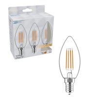 Shada LED Filament Leuchtmittel Kerze E14 C35 620180 klar, 3er Pack, warmweiß 2700 K, 4,5 W, 470 lm