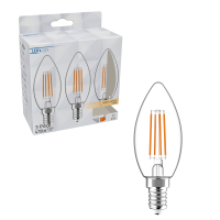 Shada LED Filament Leuchtmittel Kerze E14 C35 620180 klar, 3er Pack, warmweiß 2700 K, 4,5 W, 470 lm