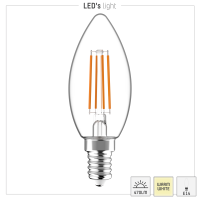 Shada LED Filament Leuchtmittel Kerze E14 C35 620180 klar, 3er Pack, warmweiß 2700 K, 4,5 W, 470 lm