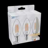 Shada LED Filament Leuchtmittel Kerze E14 C35 620180 klar, 3er Pack, warmweiß 2700 K, 4,5 W, 470 lm