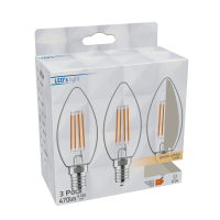 Shada LED Filament Leuchtmittel Kerze E14 C35 620180 klar, 3er Pack, warmweiß 2700 K, 4,5 W, 470 lm