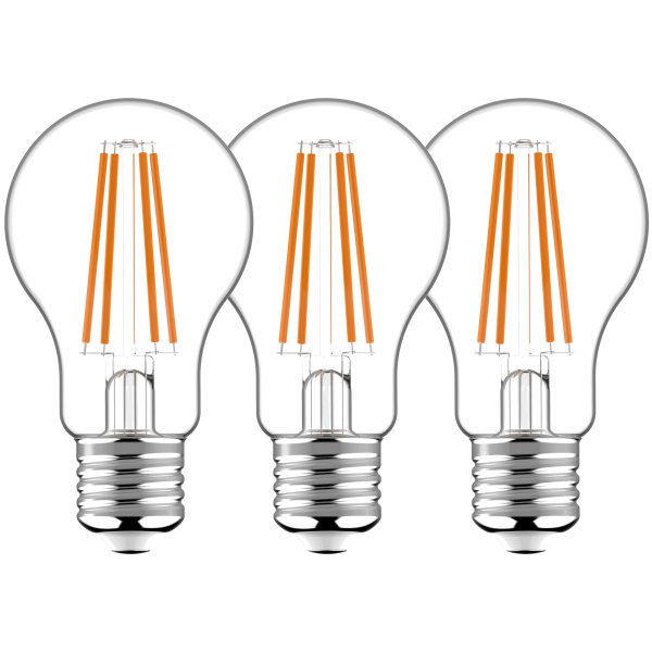 Shada LED Filament Leuchtmittel 620179 Klassisch A60 E27 Klar, Warmweiß (2700 K), 7 W, 806 lm, 3er Sparpack