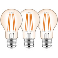 Shada LED Filament Leuchtmittel 620179 Klassisch A60 E27 Klar, Warmweiß (2700 K), 7 W, 806 lm, 3er Sparpack
