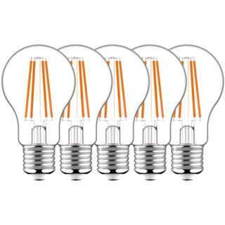 Shada LED Filament Leuchtmittel 620186 Klassisch A60 E27 Klar, 5er-Sparpack, 2700 K, 7 W, 806 lm