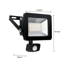 Shada LED-Strahler 310714 schwarz, mit Bewegungsmelder, 4000 K, 30 W, IP44