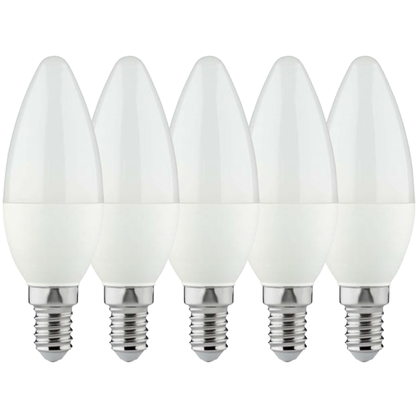 Shada LED SMD Leuchtmittel Kerze C37 620303 Opal, 5er Sparpack, warmweiß 2700 K, E14, 4,5 W