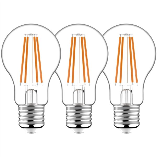 Shada LED Filament Leuchtmittel 620313 A60 Klar, Warmweiß, 3er-Pack, E27, 8 W