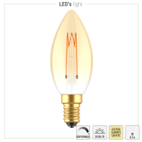 Shada LED Filament Kerze 620192 C35 E14 Gold 2,5 W, Dimmbar, 1800 K Extra Warmweiß