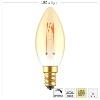 SHADA Led Filament Leuchtmittel - Kerze C35 E14 2,5W 136lm 1800K Gold 330°  - dimmbar I 0620192