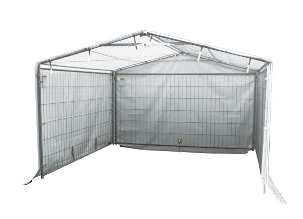 MÜBA Bauzaunzelt 3,50 x 3,50 m mit einer geschlossenen Giebelseite  Lagerzelt