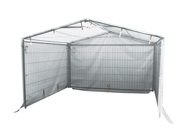MÜBA Bauzaunzelt 39450 mit einer geschlossenen Giebelseite, 3,50 x 3,50 m, wetterfest