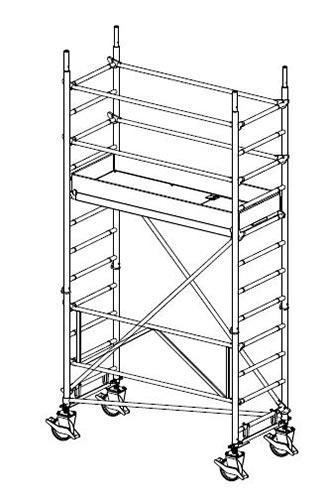 MÜBA 440m Typ 70-2-180S Alu-Fahrgerüst Arbeitshöhe 440 m Gerüsthöhe 330 m Standhöhe 240 m Standfläche 065 x 180 m