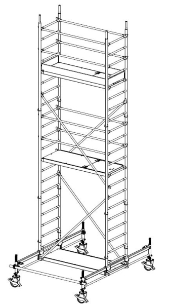 MÜBA 6,65m Typ 70/4-180S Alu-Fahrgerüst Arbeitshöhe 6,65 m, Gerüsthöhe 5,75 m, Standhöhe 4,65 m, Standfläche 0,65 x 1,80 m