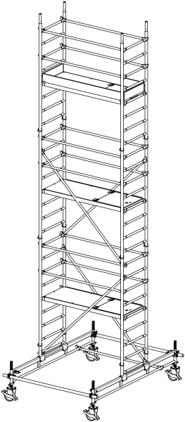 MÜBA 765m Typ 70-5-180S Alu-Fahrgerüst Arbeitshöhe 765 m Gerüsthöhe 665 m Standhöhe 565 m Standfläche 065 x 180 m