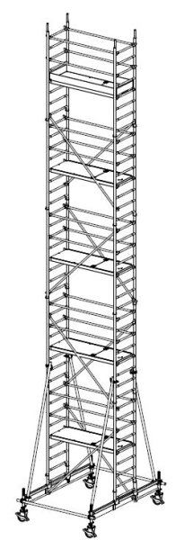 MÜBA Alu-Fahrgerüst 47850.0 Typ 70/10-180S, Arbeitshöhe 12,65 m, Standfläche 0,65 x 1,80 m