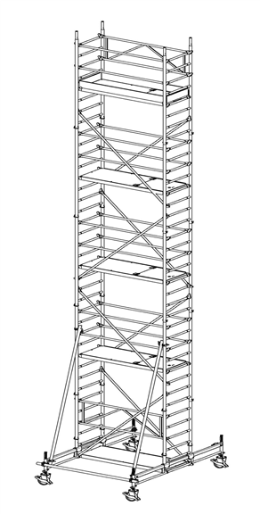 MÜBA 1065m Typ 70-8-250S Alu-Fahrgerüst Arbeitshöhe 1065 m Gerüsthöhe 975 m Standhöhe 865 m Standfläche 065 x 250 m