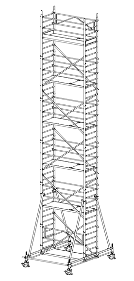 MÜBA 1265m Typ 70-10-250S Alu-Fahrgerüst Arbeitshöhe 1265 m Gerüsthöhe 1175 m Standhöhe 1065 m Standfläche 065 x 250 m