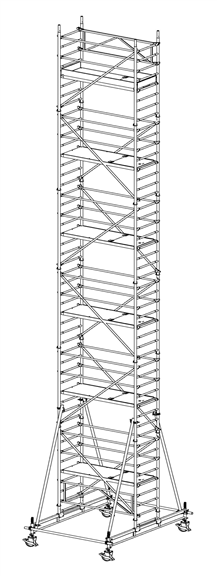 MÜBA 1365m Typ 70-11-250S Alu-Fahrgerüst Arbeitshöhe 1365 m Gerüsthöhe 1295 m Standhöhe 1165 m Standfläche 065 x 250 m