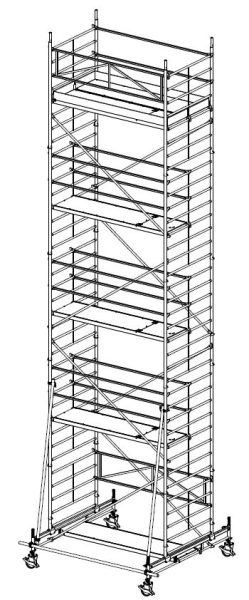 MÜBA 1065 Typ 150-8S Alu-Fahrgerüst Arbeitshöhe 1065 m Gerüsthöhe 975 m Standhöhe 865 m Standfläche 130 x 250 m