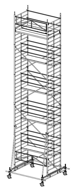 MÜBA 1165m Typ 150-9S Alu-Fahrgerüst  Arbeitshöhe 1165 m Gerüsthöhe 1095 m Standhöhe 965 m Standfläche 130 x 250 m