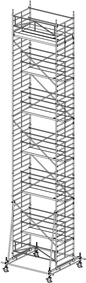 MÜBA 1365m Typ 150-11S Alu-Fahrgerüst  Arbeitshöhe 1365 m Gerüsthöhe 1295 m Standhöhe 1165 m Standfläche 130 x 250 m