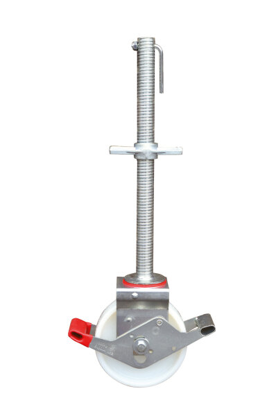 MÜBA Rollenfuß 61048.0 mit Spindel Ø 38 mm und Bremse, Ø 200 mm, 10 kN Tragfähigkeit
