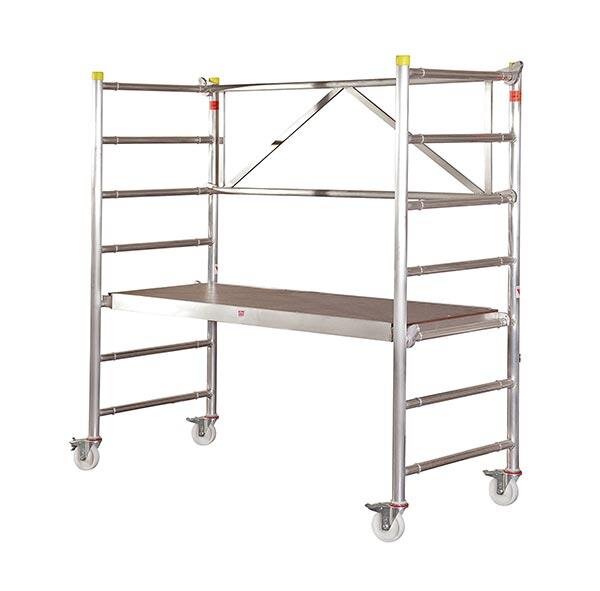 MÜBA Alu-Rollgerüst Boy 1 46050.0 mit starrem Geländer, Arbeitshöhe bis 2,80 m, Standfläche 0,65 x 1,80 m